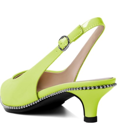 Women's Slingback Kitten Heels Pointed Toe Low Heel Pumps Ankle-Strap with Beaded Pumps Dress Shoes 1.6 Inches Light Green $3...