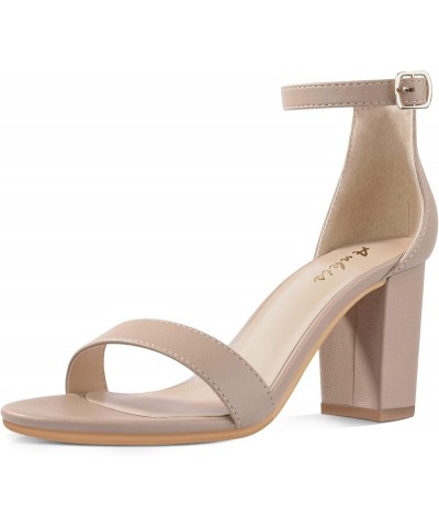 Heels for Women Open Toe Ankle Strap Chunky Heel Sandals 2.75 Inch Beige $13.74 Sandals