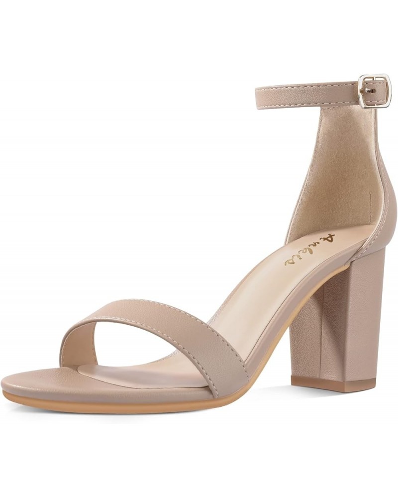 Heels for Women Open Toe Ankle Strap Chunky Heel Sandals 2.75 Inch Beige $13.74 Sandals