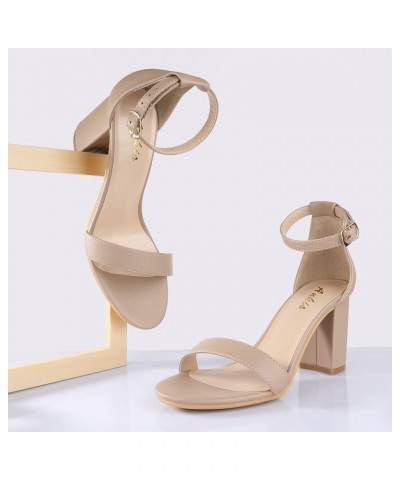 Heels for Women Open Toe Ankle Strap Chunky Heel Sandals 2.75 Inch Beige $13.74 Sandals