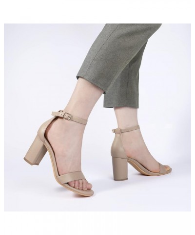 Heels for Women Open Toe Ankle Strap Chunky Heel Sandals 2.75 Inch Beige $13.74 Sandals