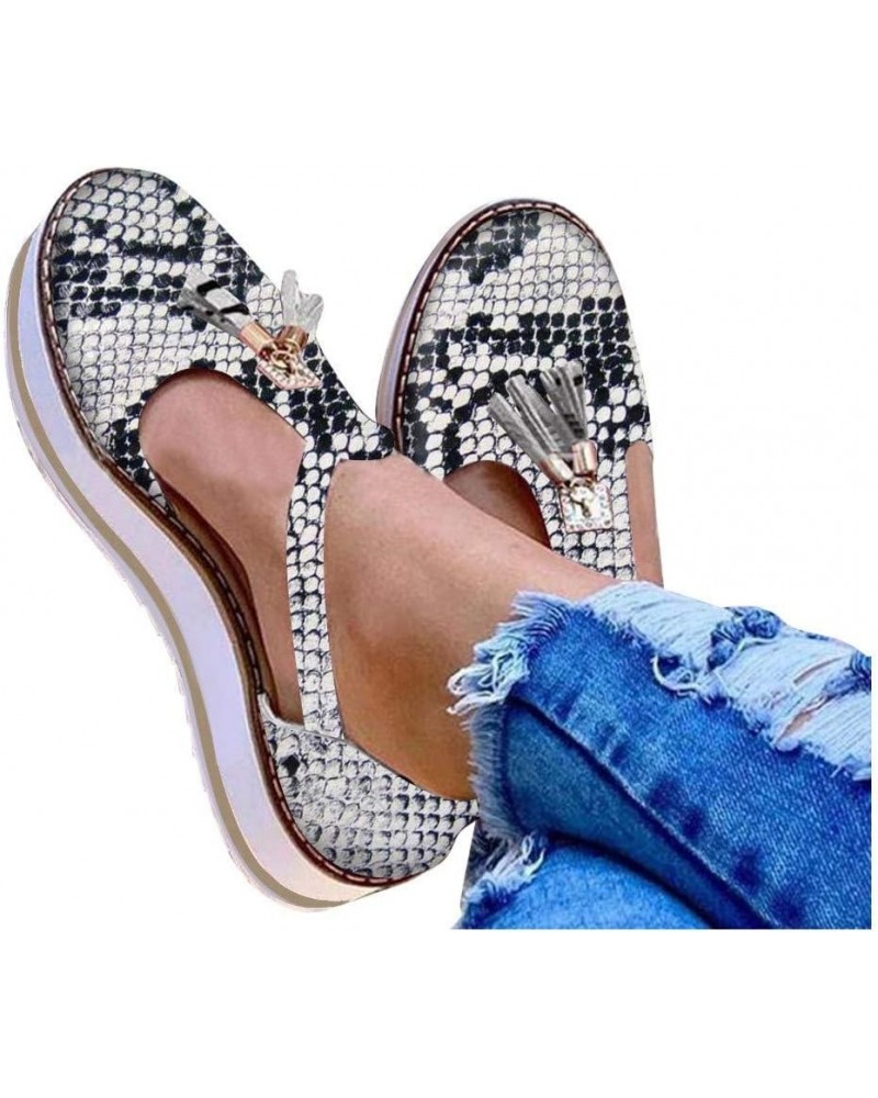 Flats for Women,Casual Strappy Platform Walking Shoes Buckle Tassel Round Toe Sneakers Comfy Sandals $14.89 Fashion Sneakers