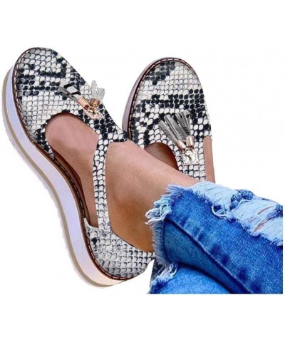 Flats for Women,Casual Strappy Platform Walking Shoes Buckle Tassel Round Toe Sneakers Comfy Sandals $14.89 Fashion Sneakers