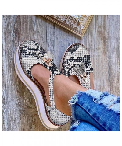 Flats for Women,Casual Strappy Platform Walking Shoes Buckle Tassel Round Toe Sneakers Comfy Sandals $14.89 Fashion Sneakers