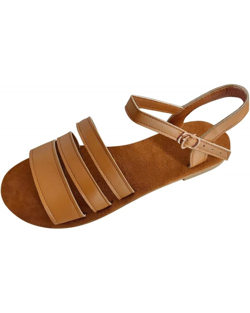 Sandals Women Dressy Summer Flat, Women's Summer Sandals Flip Flops Beach Shoes Ankle T-Strap Thong Flat Sandals Z 01-brown $...