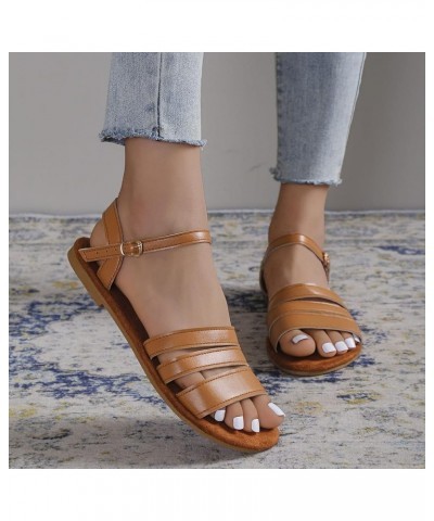 Sandals Women Dressy Summer Flat, Women's Summer Sandals Flip Flops Beach Shoes Ankle T-Strap Thong Flat Sandals Z 01-brown $...