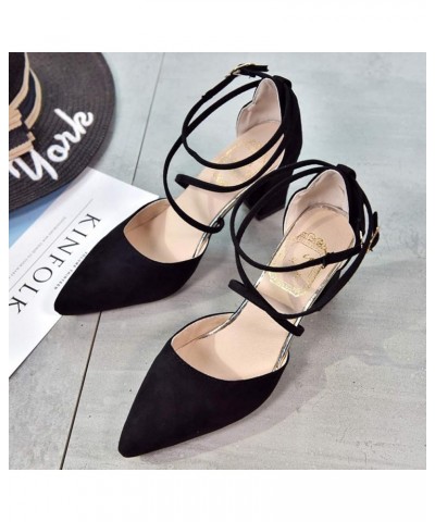 Black Latin Dance Shoes For Women Black Fluffy Chunky Heeled Ankle Strap Sandals Dance Heels Wide Width High Heel Sand Black-...