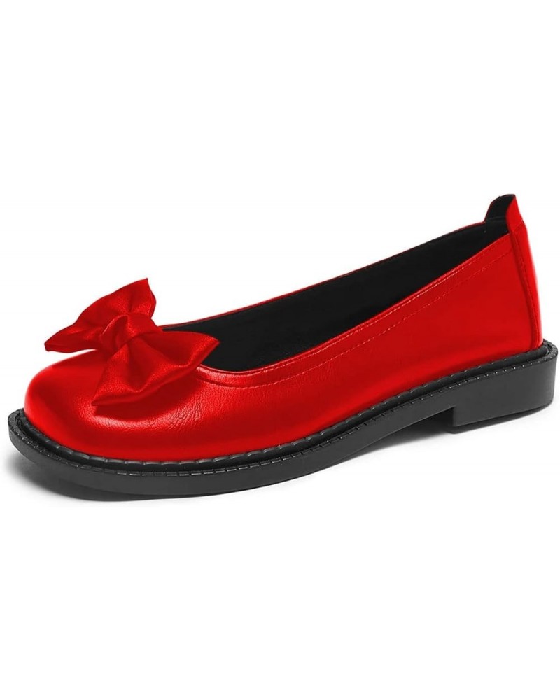 Women Cute Round Closed Toe Flats Pumps Slip on Bowknot Low Heel Dress Party Comfy Girls Shoes Size 4-15 US Red $36.29 Flats