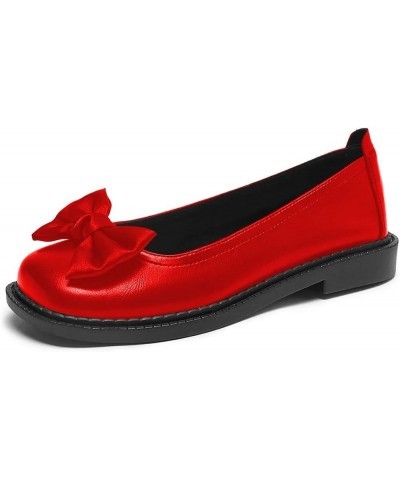 Women Cute Round Closed Toe Flats Pumps Slip on Bowknot Low Heel Dress Party Comfy Girls Shoes Size 4-15 US Red $36.29 Flats