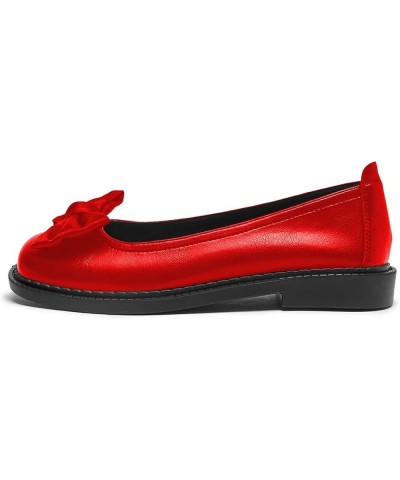 Women Cute Round Closed Toe Flats Pumps Slip on Bowknot Low Heel Dress Party Comfy Girls Shoes Size 4-15 US Red $36.29 Flats