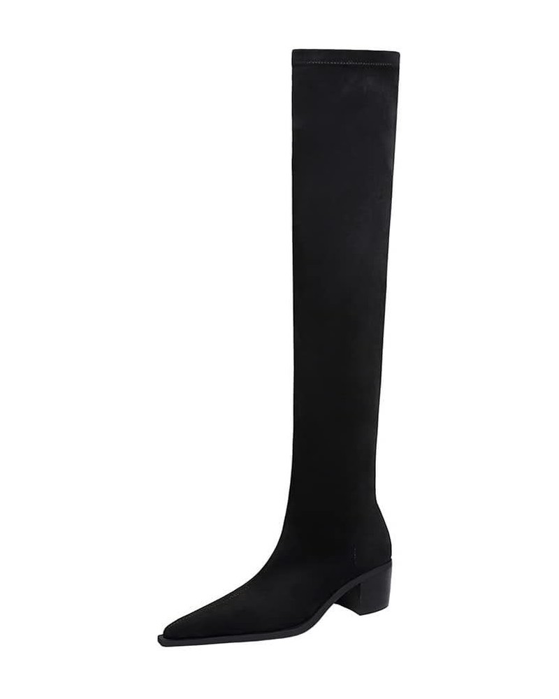 Womens BC158 Velvet Lining Chunky Pull On Microsuede Low Chunky Above The Knee Boots Black $35.26 Boots