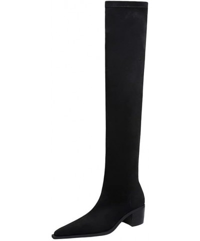 Womens BC158 Velvet Lining Chunky Pull On Microsuede Low Chunky Above The Knee Boots Black $35.26 Boots