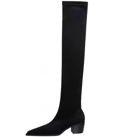 Womens BC158 Velvet Lining Chunky Pull On Microsuede Low Chunky Above The Knee Boots Black $35.26 Boots