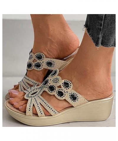 Rhinestone Bohemian Wedge Sandals For Women,Women's Fashion Summer Point Toe Hollow Out Slip On Slippers Casual Dressy Suede ...