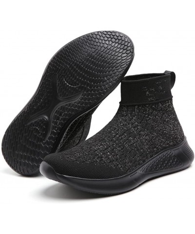 Fashion High Top Sock Sneakers for Women Lightweight Breathable Knitted Athletic Walking Running Shoes All Black $26.00 Fashi...