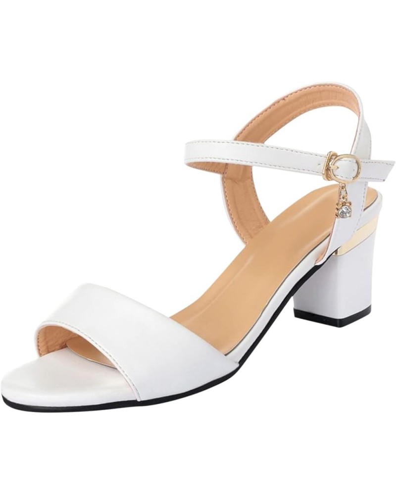 Chunky Sandals for Women High Heel Pump Sandals Solid Color Thick Soled Sandals Heel Sandals for Women B2-white $17.74 Sandals