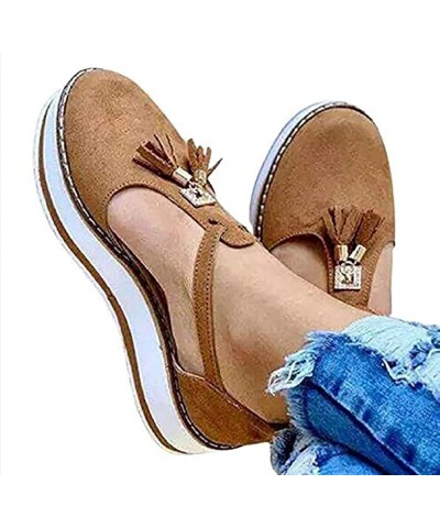 Women's Platform & Wedge Sandals Leather Sandal Closed Toe Platform Shoes Ankle Strap Tassel Leather Sandals Wedge Summer Lad...