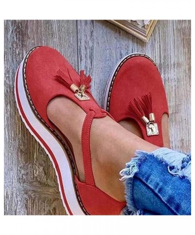 Women's Platform & Wedge Sandals Leather Sandal Closed Toe Platform Shoes Ankle Strap Tassel Leather Sandals Wedge Summer Lad...