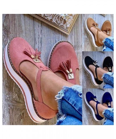 Women's Platform & Wedge Sandals Leather Sandal Closed Toe Platform Shoes Ankle Strap Tassel Leather Sandals Wedge Summer Lad...