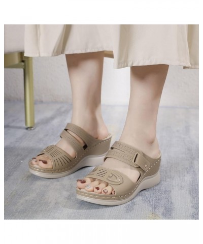 Womens Rhinestone Sandals Women's Summer Fashion Casual Wedges Open Toe Floor Empty Dress Sandals On Fisherman Sandals Beige ...