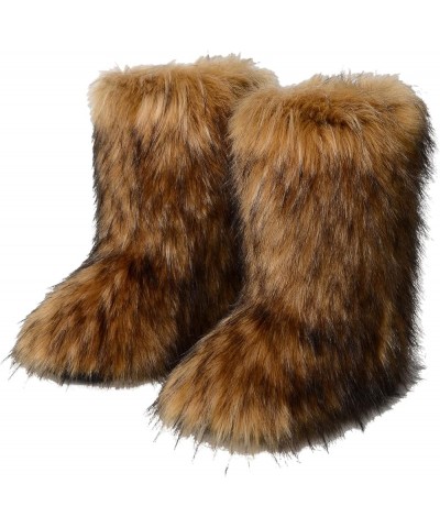 Women's Faux Fur Boots Winter Mid-Calf Snow Boots Fuzzy Fluffy Furry Fashion Short Snow Boots Brown $29.11 Outdoor Shoes