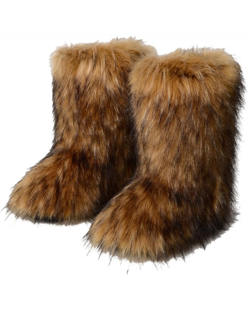 Women's Faux Fur Boots Winter Mid-Calf Snow Boots Fuzzy Fluffy Furry Fashion Short Snow Boots Brown $29.11 Outdoor Shoes