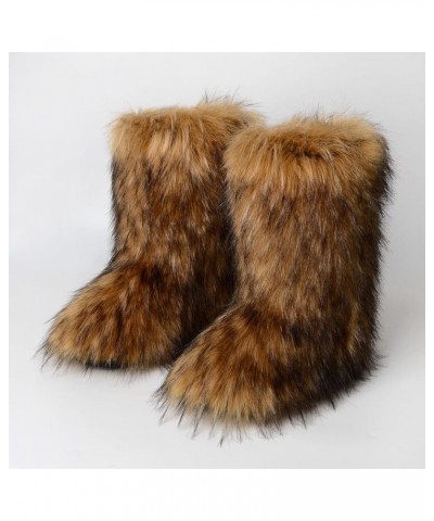 Women's Faux Fur Boots Winter Mid-Calf Snow Boots Fuzzy Fluffy Furry Fashion Short Snow Boots Brown $29.11 Outdoor Shoes