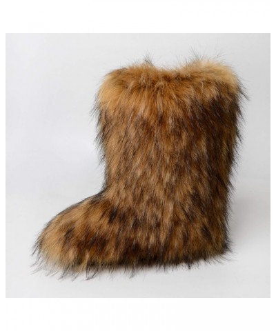 Women's Faux Fur Boots Winter Mid-Calf Snow Boots Fuzzy Fluffy Furry Fashion Short Snow Boots Brown $29.11 Outdoor Shoes