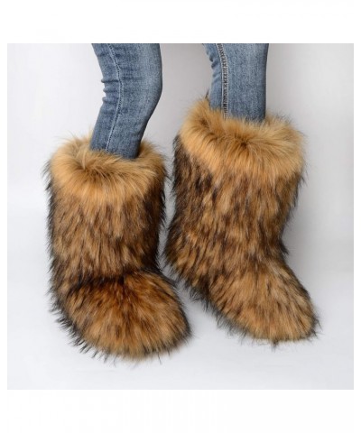 Women's Faux Fur Boots Winter Mid-Calf Snow Boots Fuzzy Fluffy Furry Fashion Short Snow Boots Brown $29.11 Outdoor Shoes