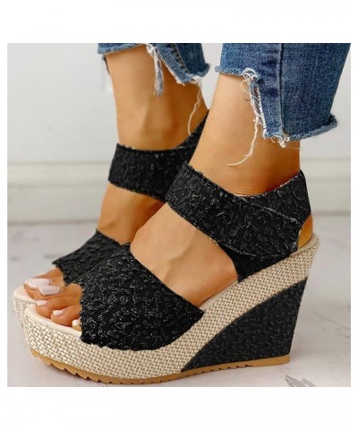 Sandal Womens Wedge Platform Sandals Adjustable Flip Flop Roman Buckle Strappy Zip Up Flats Casual Sandals LS2 Black $16.88 S...