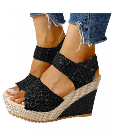 Sandal Womens Wedge Platform Sandals Adjustable Flip Flop Roman Buckle Strappy Zip Up Flats Casual Sandals LS2 Black $16.88 S...