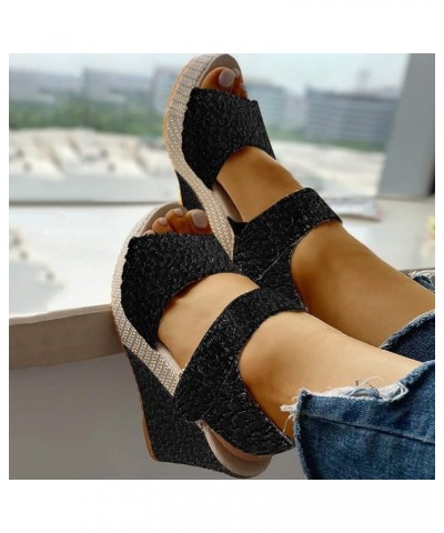 Sandal Womens Wedge Platform Sandals Adjustable Flip Flop Roman Buckle Strappy Zip Up Flats Casual Sandals LS2 Black $16.88 S...