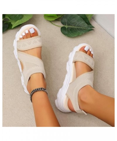 2022 New Mesh Sports Sandals for Women Platform Flying Woven Fish Mouth Shoes Summer Open Toe Stretch Sandals Breathable Wedg...