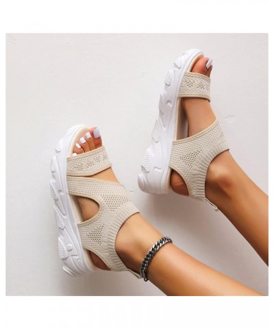 2022 New Mesh Sports Sandals for Women Platform Flying Woven Fish Mouth Shoes Summer Open Toe Stretch Sandals Breathable Wedg...