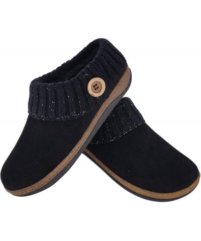 Women's Suede Leather Slipper with Knitted Sweater Collar & Faux Fur Lining - Indoor/Outdoor House Slippers for Women with Co...