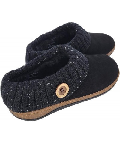 Women's Suede Leather Slipper with Knitted Sweater Collar & Faux Fur Lining - Indoor/Outdoor House Slippers for Women with Co...