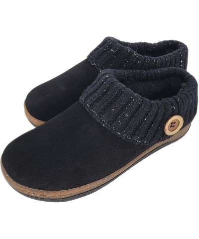 Women's Suede Leather Slipper with Knitted Sweater Collar & Faux Fur Lining - Indoor/Outdoor House Slippers for Women with Co...