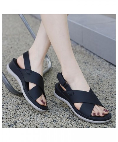 Womens Sandals Wedge Women's Summer Fashion Sweet Open Toe Sandals Thick Bottom Casual Comfortable Beach Sandals Strap Black ...