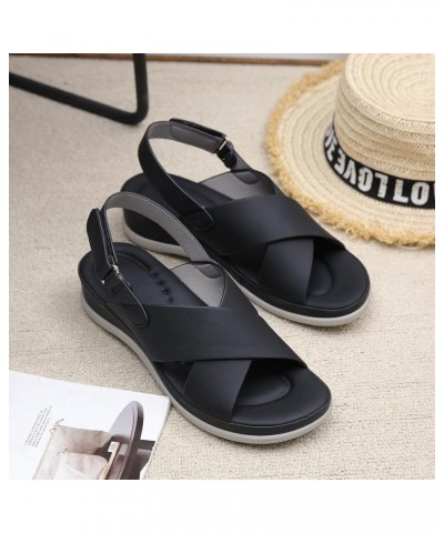 Womens Sandals Wedge Women's Summer Fashion Sweet Open Toe Sandals Thick Bottom Casual Comfortable Beach Sandals Strap Black ...