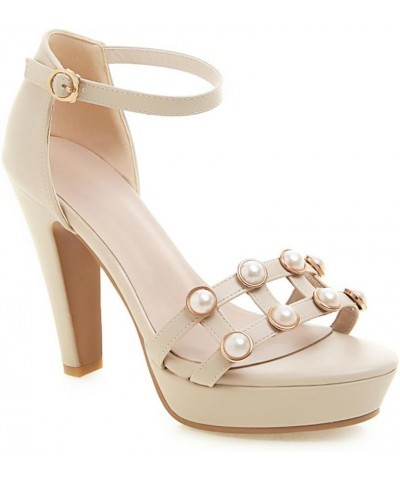 Womens LC1067 Stud Platform Slip Resistant Pu Low Chunky Sandals Beige $33.05 Sandals