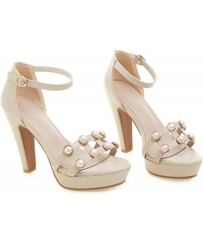 Womens LC1067 Stud Platform Slip Resistant Pu Low Chunky Sandals Beige $33.05 Sandals