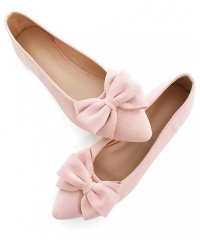 Women's Dress Flats Fashion Pointed Toe Bowknot Flat Shoes Soft Comfortable Cute Slip On Party Office Flats B Light Pink $10....