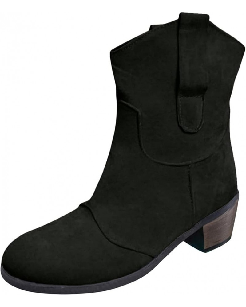 Ankle Boots for Women Chunky Low Heel Slip On Wide Calf Retro Western Cowboy Boots Faux Suede Short Booties Black $24.23 Outd...