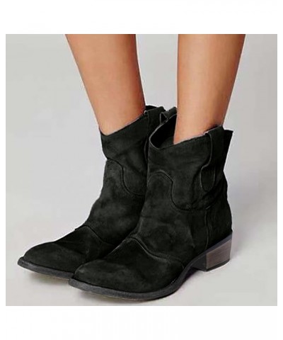 Ankle Boots for Women Chunky Low Heel Slip On Wide Calf Retro Western Cowboy Boots Faux Suede Short Booties Black $24.23 Outd...