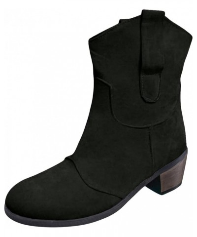 Ankle Boots for Women Chunky Low Heel Slip On Wide Calf Retro Western Cowboy Boots Faux Suede Short Booties Black $24.23 Outd...