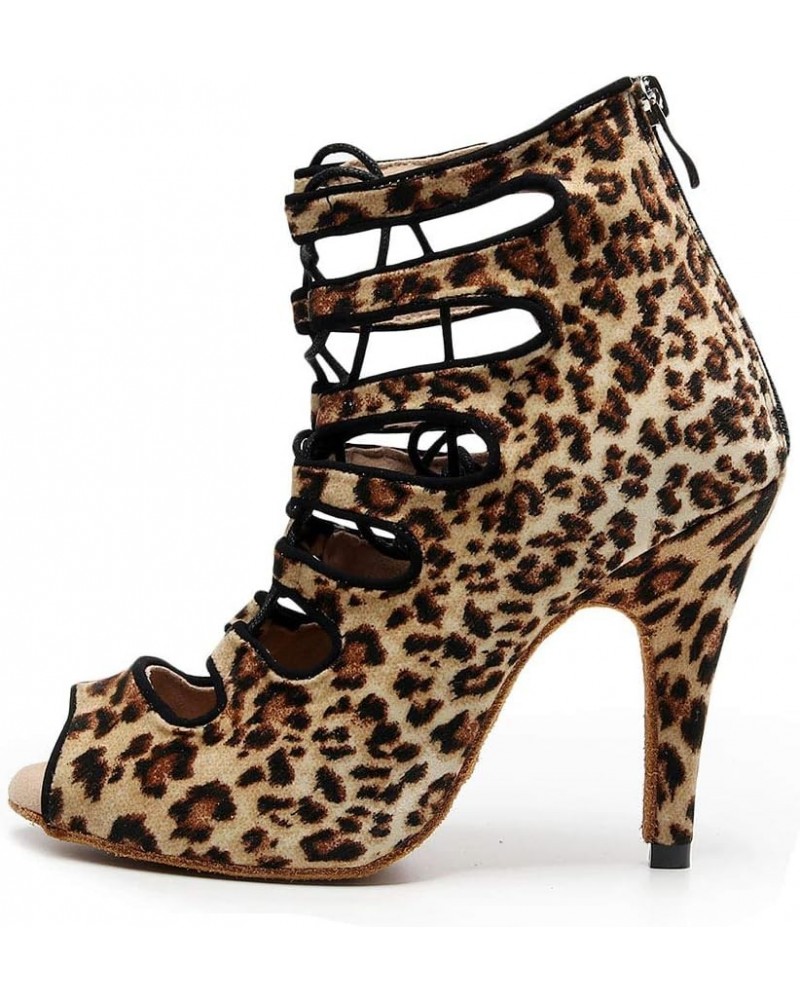 Women Open Toe Dance Boots Latin Salsa Ballroom Lace-up Ankle Dance Shoes,YCL456 3 1/3" Heel B-leopard-suede Sole-l456 $28.59...