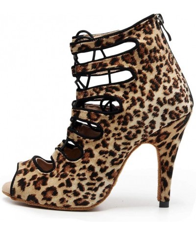 Women Open Toe Dance Boots Latin Salsa Ballroom Lace-up Ankle Dance Shoes,YCL456 3 1/3" Heel B-leopard-suede Sole-l456 $28.59...