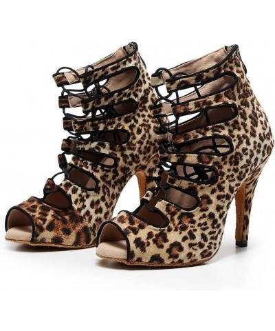 Women Open Toe Dance Boots Latin Salsa Ballroom Lace-up Ankle Dance Shoes,YCL456 3 1/3" Heel B-leopard-suede Sole-l456 $28.59...