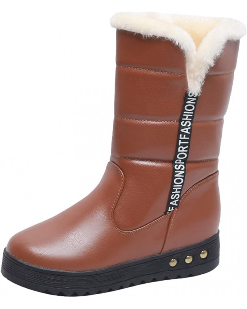 Fashion Winter Women Snow Boots Flat Bottom Non Slip Round Toe Solid Color Zipper Short Plush Warm And Womens Snow Brown $26....