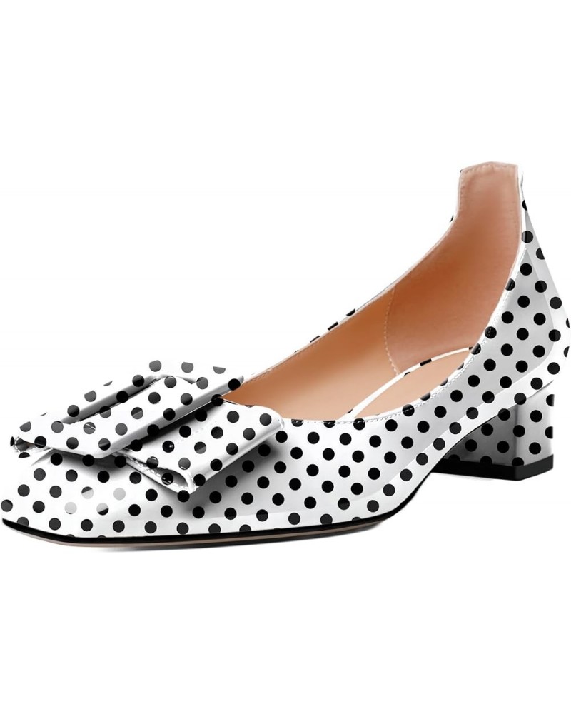 Women's Block Low Heels Chunky Heel Closed Square Toe Slip on Comfortable Business Party Dress Pumps Shoes with Buckle Polka ...